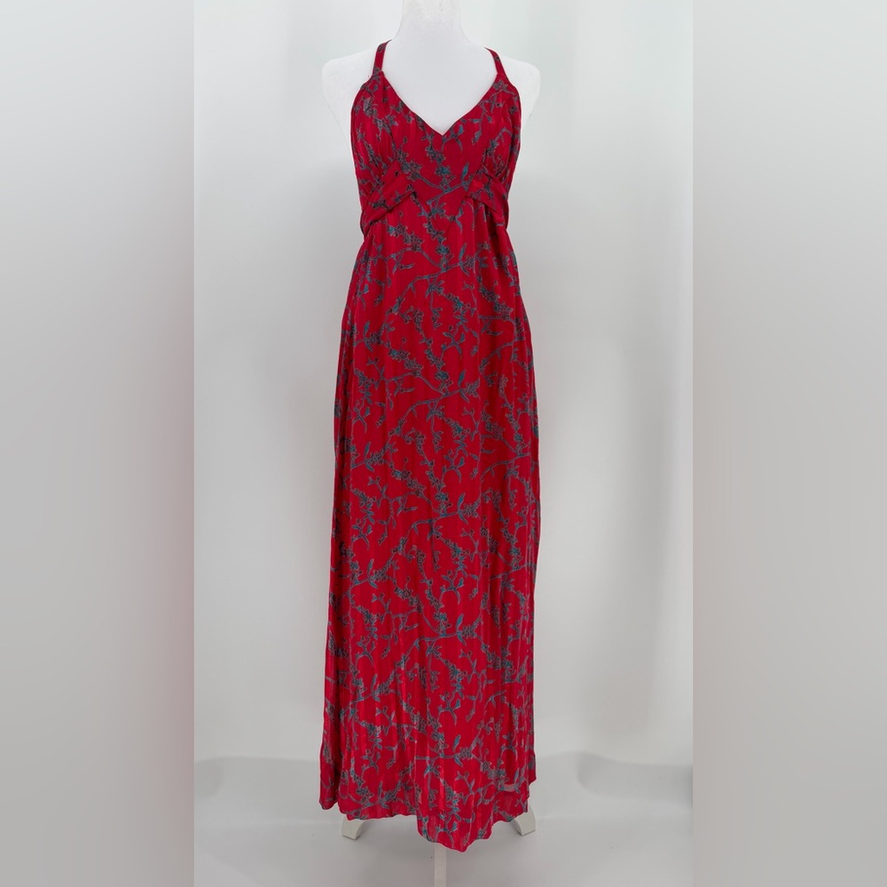 Rare Anthropologie Maple Red Floral Halter Maxi Dress | Size 4 | Boho
